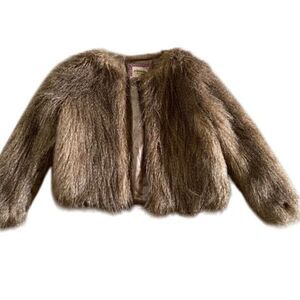 Johnnie B Mini Boden Faux Fur Swing Cropped Coat Jacket Girls 10-11 Y holiday pa
